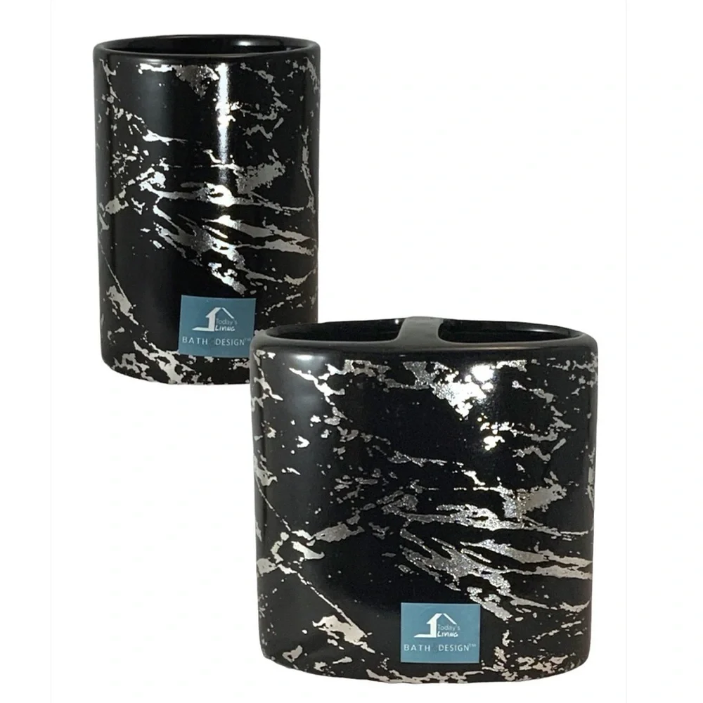 Today’s Living Black Metallic Marble Bathroom Accessories Ceramic Black Silver